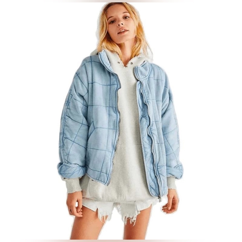 NWT Free People Women's Dolman Quilted Jacket in Wavy Waters (Blue)